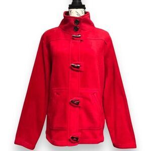 Dressbarn L Red Fleece Toggle Jacket Stand Collar Cozy Winter Button Front Coat